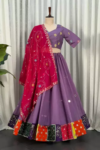 Lavender Embroidery and sequins Roman Silk Blend Lahenga Choli Set
