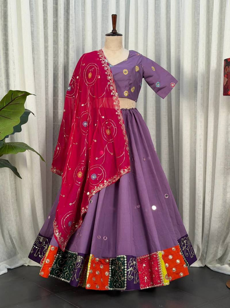 Lavender Embroidery and sequins Roman Silk Blend Lahenga Choli Set