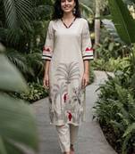 Women Ethnic Motifs Printed Thread Work Kurta with Trousers