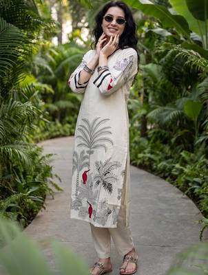 Women Ethnic Motifs Printed Thread Work Kurta with Trousers 3