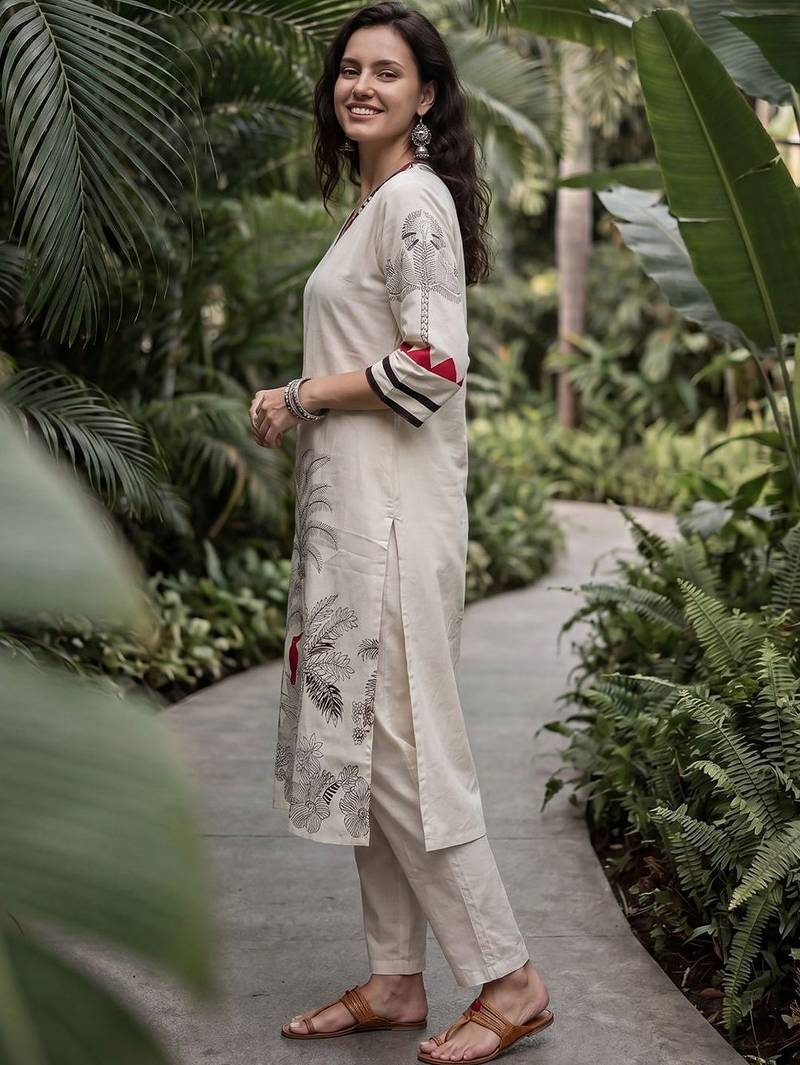 Women Ethnic Motifs Printed Thread Work Kurta with Trousers