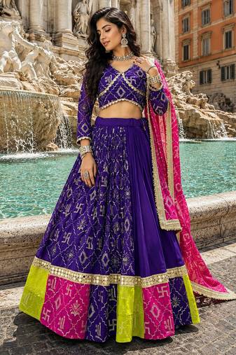 Purple Georgette Navratri Lehenga Choli Set with Dupatta