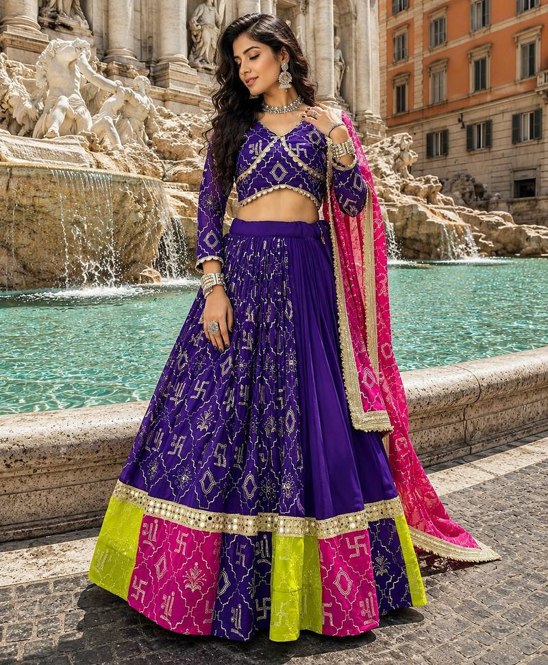 Purple Georgette Navratri Lehenga Choli Set with Dupatta