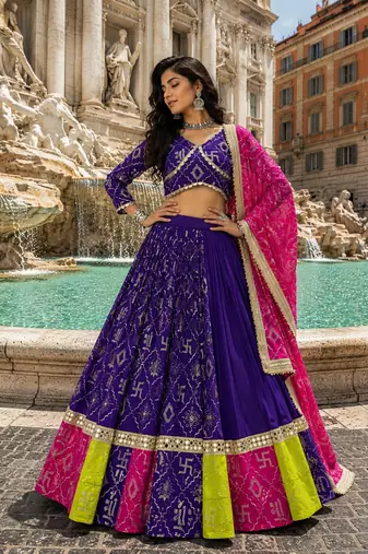 Purple Georgette Navratri Lehenga Choli Set with Dupatta