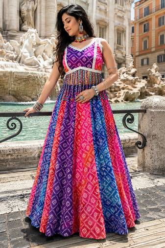 Multicolor Foil Print Navratri Chaniya Choli