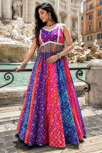Multicolor Foil Print Navratri Chaniya Choli
