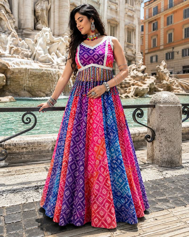 Multicolor Foil Print Navratri Chaniya Choli
