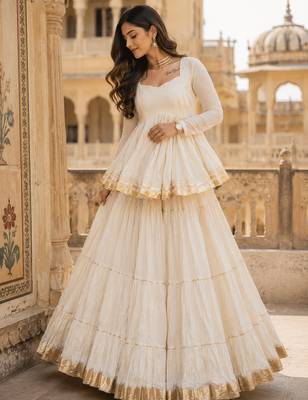 Off White Pure Cotton Navratri Kediyu Lehenga Set 1