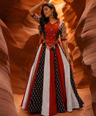 Multicolor Pure Cotton Handwork Navratri Kediyu Lehenga Set 1