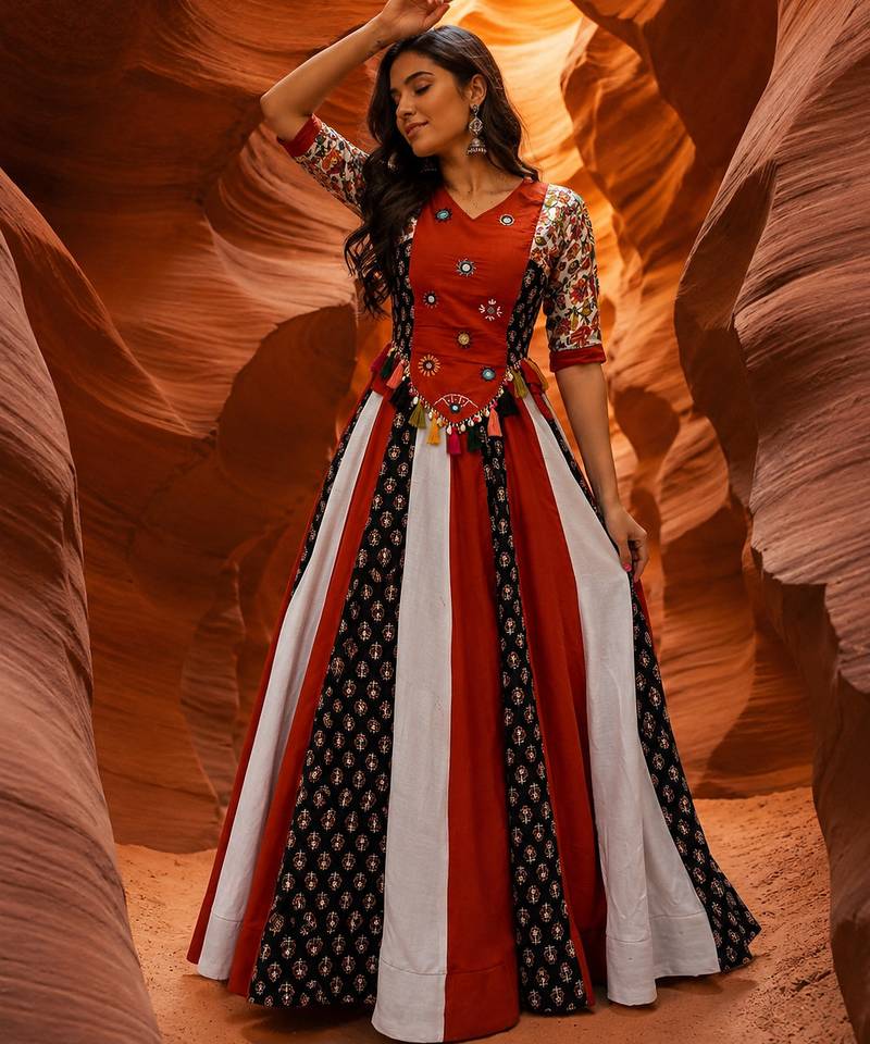 Multicolor Pure Cotton Handwork Navratri Kediyu Lehenga Set