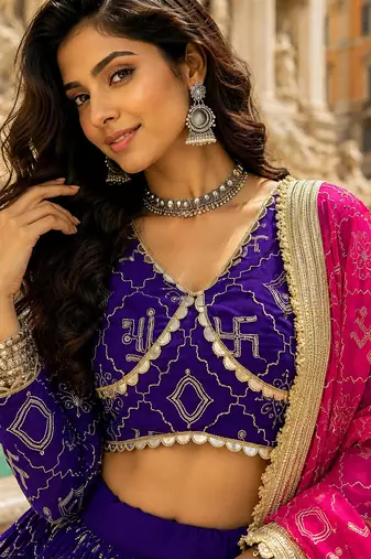 Purple Georgette Navratri Lehenga Choli Set with Dupatta