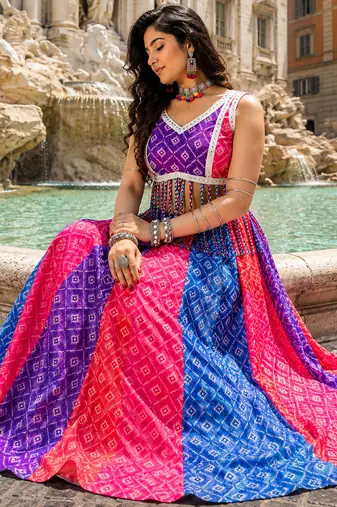 Multicolor Foil Print Navratri Chaniya Choli