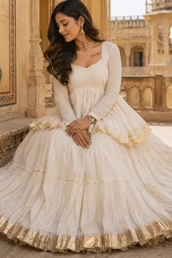 Off White Pure Cotton Navratri Kediyu Lehenga Set