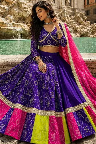 Purple Georgette Navratri Lehenga Choli Set with Dupatta