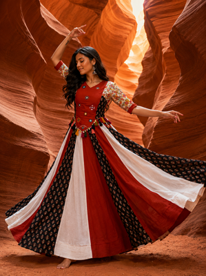 Multicolor Pure Cotton Handwork Navratri Kediyu Lehenga Set 2