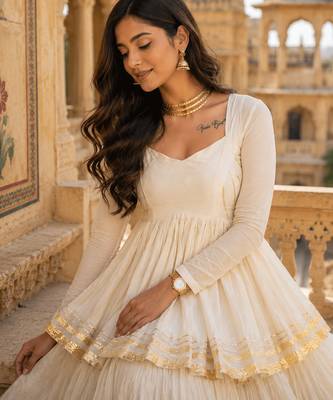 Off White Pure Cotton Navratri Kediyu Lehenga Set 3