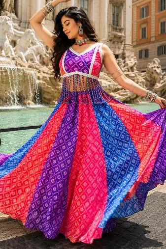 Multicolor Foil Print Navratri Chaniya Choli