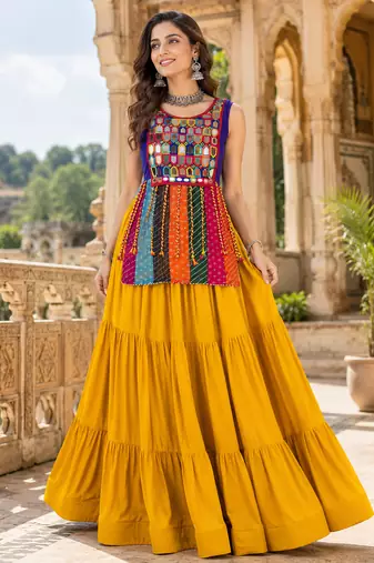 Multicolor Navratri Mirror Work Bandhani Chaniya Choli Set