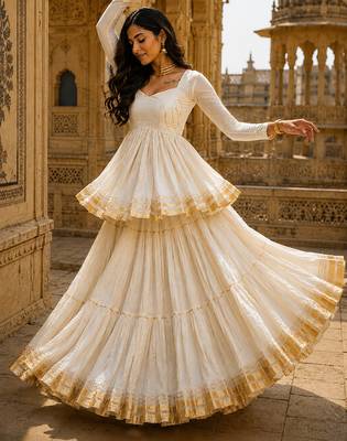 Off White Pure Cotton Navratri Kediyu Lehenga Set 4