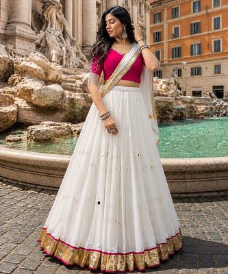 White Moonlight Mirror Work Navratri Lehenga Choli Set 1