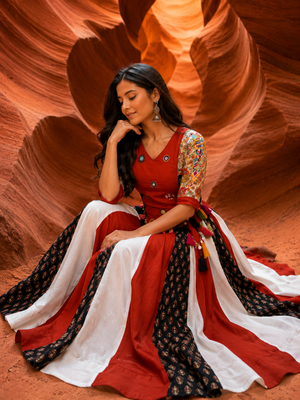 Multicolor Pure Cotton Handwork Navratri Kediyu Lehenga Set 3