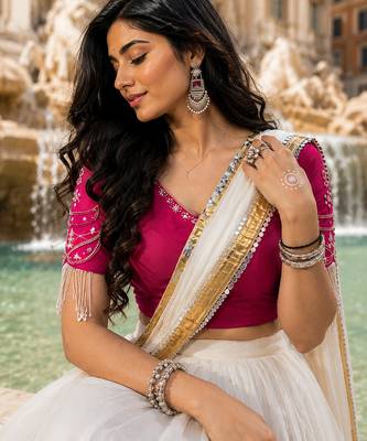 White Moonlight Mirror Work Navratri Lehenga Choli Set 2