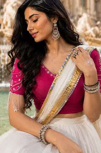 White Moonlight Mirror Work Navratri Lehenga Choli Set
