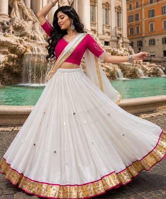 White Moonlight Mirror Work Navratri Lehenga Choli Set 3