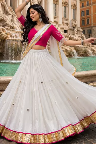 White Moonlight Mirror Work Navratri Lehenga Choli Set