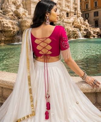 White Moonlight Mirror Work Navratri Lehenga Choli Set 4
