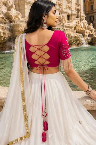 White Moonlight Mirror Work Navratri Lehenga Choli Set