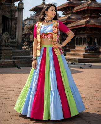 Multicolor Designer Navratri Lehenga Choli with Kutchhi Mirror Work Koti 1