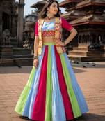 Multicolor Designer Navratri Lehenga Choli with Kutchhi Mirror Work Koti