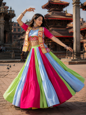 Multicolor Designer Navratri Lehenga Choli with Kutchhi Mirror Work Koti 2