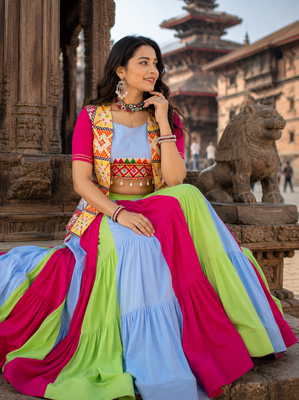 Multicolor Designer Navratri Lehenga Choli with Kutchhi Mirror Work Koti 3