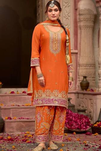 Women Ethnic Motifs Embroidered Sequinned Kurta with Trousers & With Dupatta