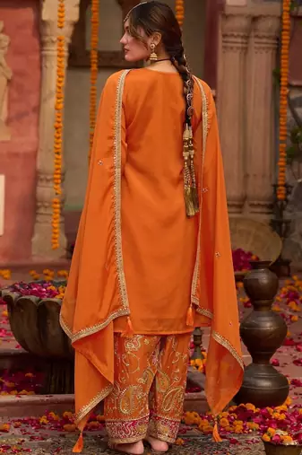 Women Ethnic Motifs Embroidered Sequinned Kurta with Trousers & With Dupatta
