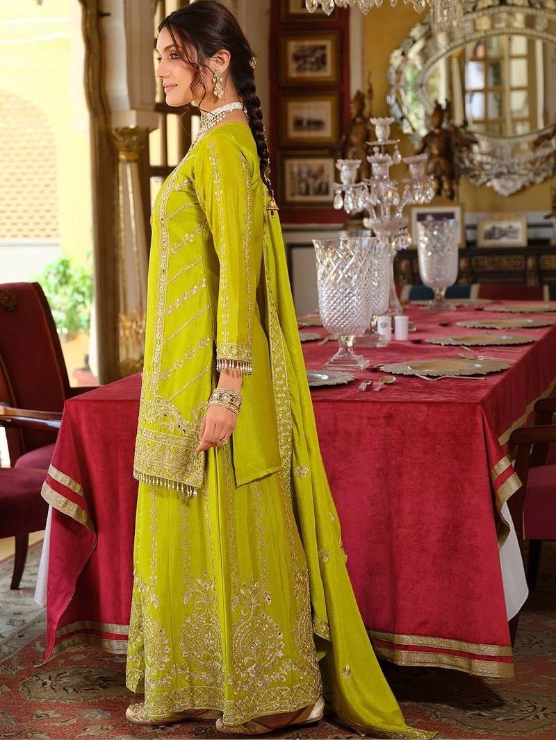 Women Ethnic Motifs Embroidered Mirror Work Kurta with Palazzos & With Dupatta