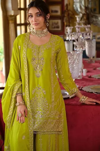 Women Ethnic Motifs Embroidered Mirror Work Kurta with Palazzos & With Dupatta