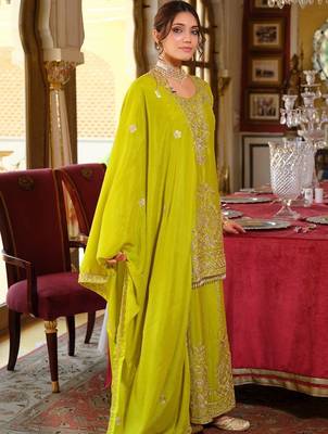 Women Ethnic Motifs Embroidered Mirror Work Kurta with Palazzos & With Dupatta 1