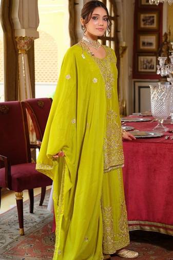 Women Ethnic Motifs Embroidered Mirror Work Kurta with Palazzos & With Dupatta