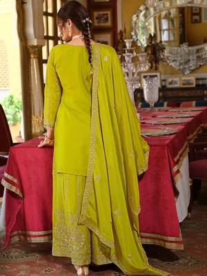 Women Ethnic Motifs Embroidered Mirror Work Kurta with Palazzos & With Dupatta 4
