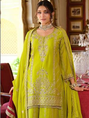 Women Ethnic Motifs Embroidered Mirror Work Kurta with Palazzos & With Dupatta 5