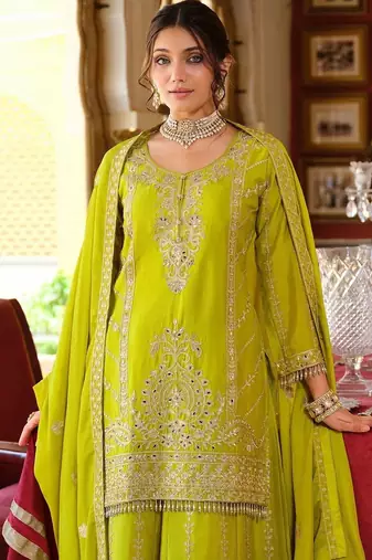 Women Ethnic Motifs Embroidered Mirror Work Kurta with Palazzos & With Dupatta