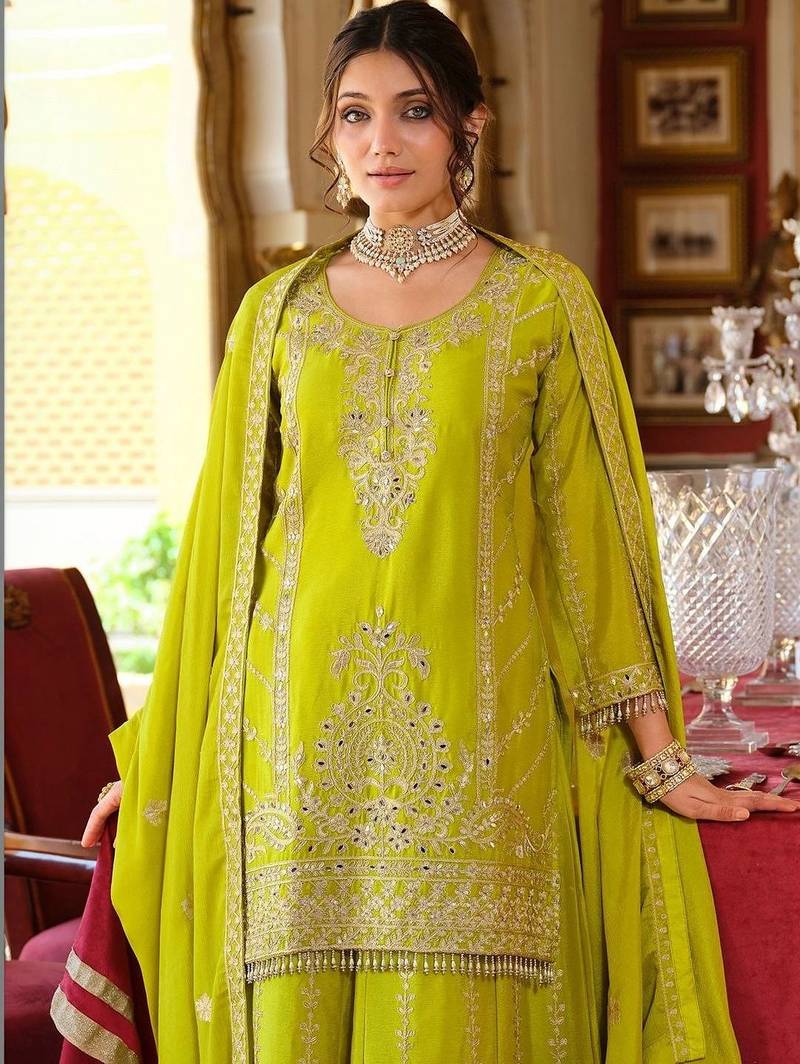 Women Ethnic Motifs Embroidered Mirror Work Kurta with Palazzos & With Dupatta