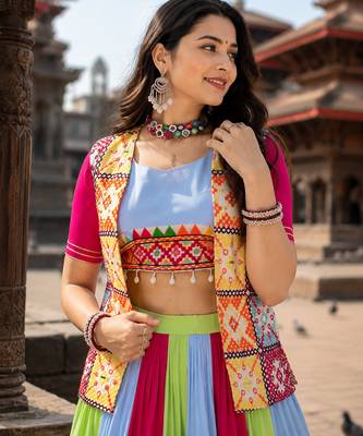 Multicolor Designer Navratri Lehenga Choli with Kutchhi Mirror Work Koti 4