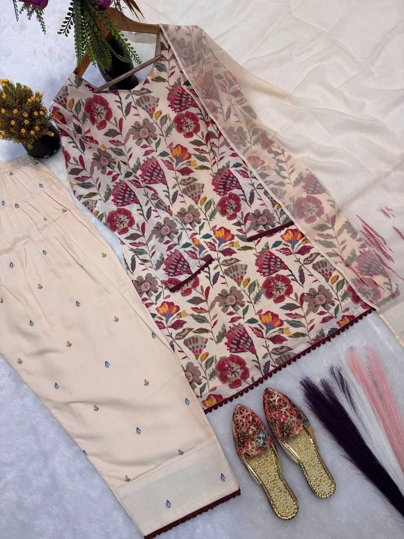 Multi Color Printed Work Cotton Salwar Suit