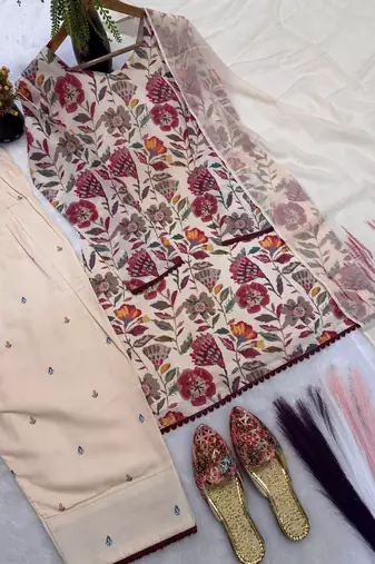 Multi Color Printed Work Cotton Salwar Suit