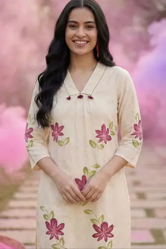 Women Floral Printed Cotton Kurta with Trousers & With Dupatta