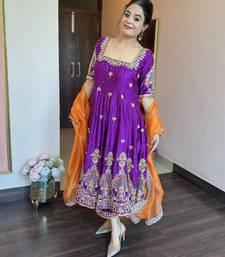 Purple fandy silk party wear embroidery sharara suit set